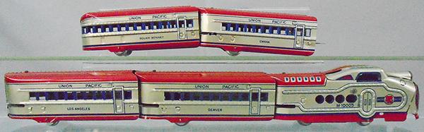 MARX 7675 TRAIN SET: O ga, litho tin, M10005 loco, Omaha, Denver, Los Angeles coaches, Squaw Bonnet obsv, track & transformer, orig set box & dividers minor wear, C8-9.