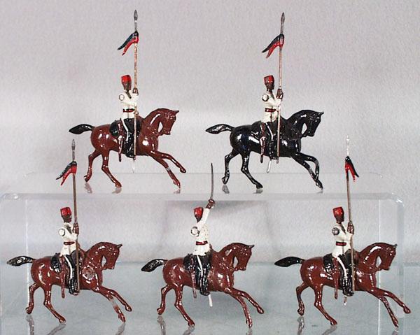 BRITAINS 115 EGYPTIAN CAVALRY: 5 pieces, 2 lance tips broken, orig box worn & incom, C5-6.