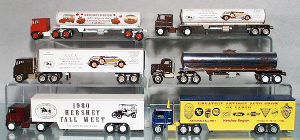 6 WINROSS HERSHEY TRUCKS: die cast, from the AACA Oct meets, 80, 80, 81, 83, 83, 84, all different, C8-9.