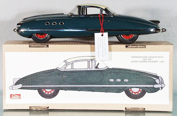 PAYA 698 PACKARD: litho tin, friction working, 13 1/2" long, reproduction of 1950's toy, made w/orig tools, orig box, C9.