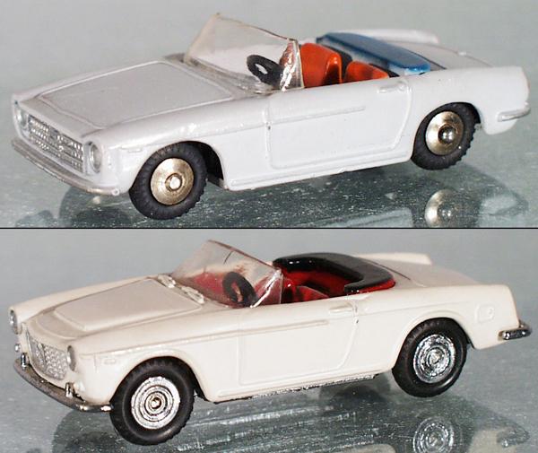2 MERCURY AUTOS: die cast, #10 Innocenti 950 Sypder, blue & orange, #7 Fiat 1500 Spyder, tan & red, small stress crack in windscreen, C8.