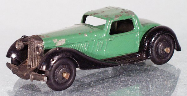 DINKY 36B BENTLEY: green & black, grille tarnished, paint chips on roof, C5-6.