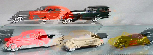 4 WESTERN MODELS: die cast, 1941 Oldsmobile Sedan, 1943 Hudson Sedan, 1948 Lincoln Coupe, 1938 Hudson Indy Pace Car, w/Brooklin Models 1940 Ford Fire Van, C8-9.
