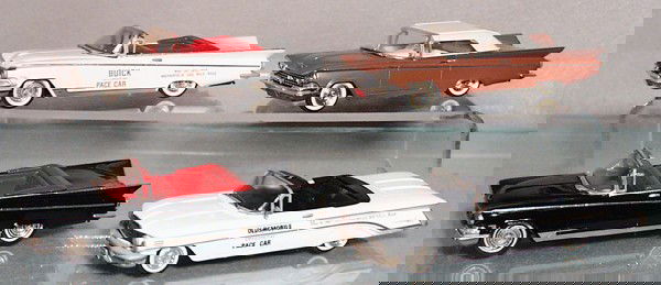 4 WESTERN MODELS: die cast, 1959 Buick Electra Indy Pace Car, 1959 Buick Electra Convertible, 1959 Buick Electra Convertible, 1960 Oldsmobile Indy Pace Car, made in England, C8-9.