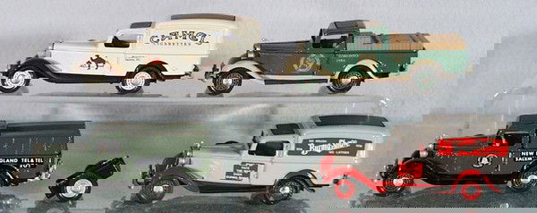 4 BROOKLIN MODELS: die cast, all 1936 Dodges, Camel Cigarettes Van, 1984 Toronto Toy Collectors Pick Up, New England Telephone Truck, w/pole & trailer, Burma Shave Van, C8-9.