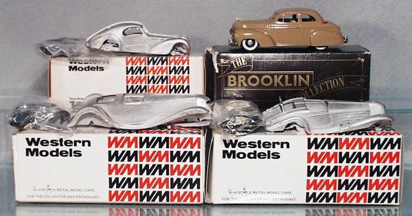 WESTERN MODELS & BROOKLIN MODELS: die cast, Western Models Bugatti 57 Atlantic, Mercedes Benz 540K, Bugatti Royale, all 3 are unbuilt kits, w/Brooklin 39 Graham, orig boxes minor wear, C8-9.