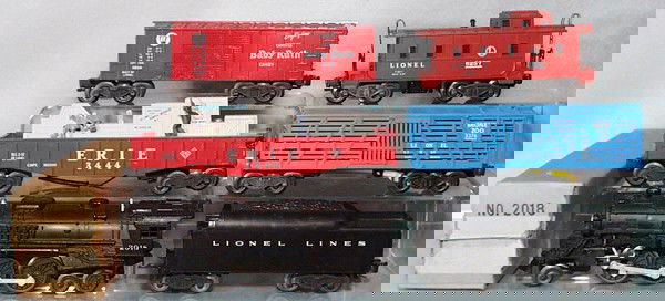 LIONEL TRAIN SET: O ga, 2018 loco, orig box, 1030T tender, 3444 cop & hobo car, 3376 Bronx Zoo car, 6014 box car, 6257 caboose, C5-6.
