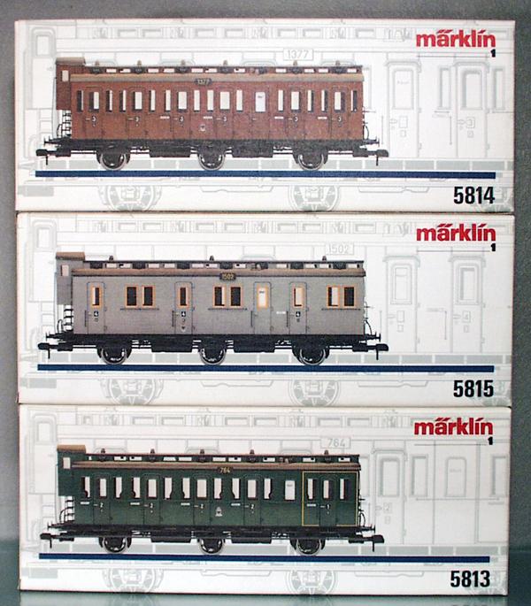 3 MARKLIN COACHES: 1 ga, 5813, 5814, 5815, orig boxes, 1 is a different color from picture on box, C9.