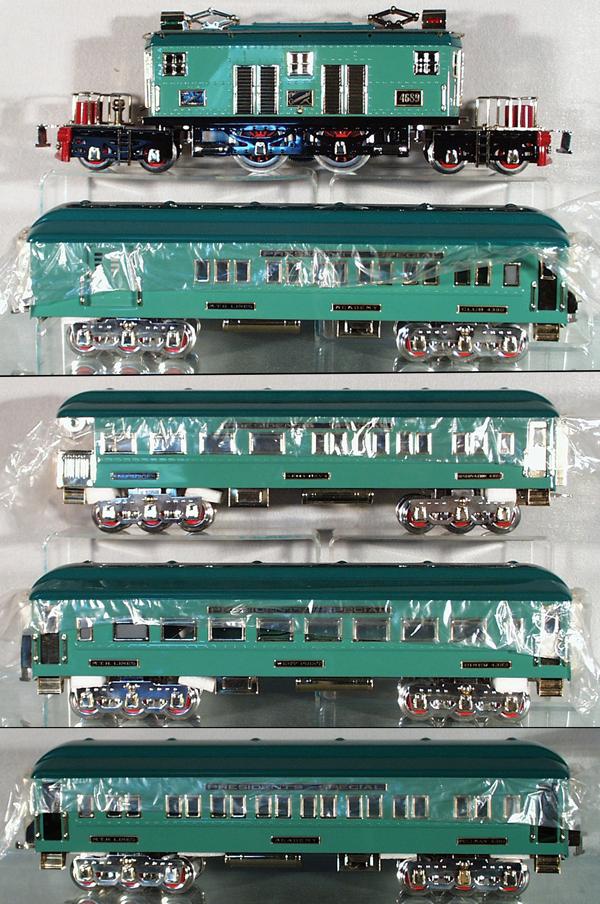 MTH AMERICAN FLYER PRESIDENT SPECIAL SET: std ga, 4689 loco, 4390 club car, 4391 Pullman, 4393 diner, 4392 obsv, 2-tone blue, unrun, w/some orig packaging, C9.