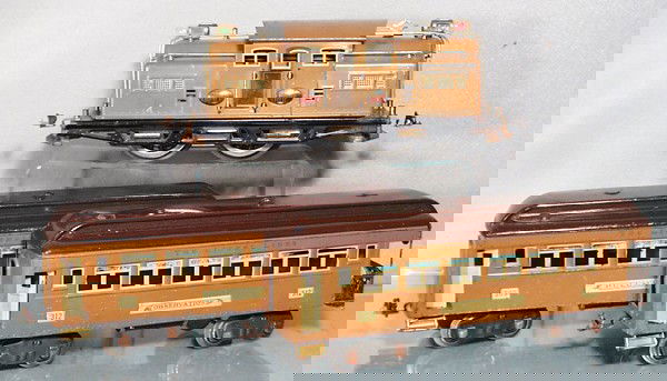 LIONEL TRAIN SET: std ga, 318E loco, 309 coach, 312 obsv, state brown, C5.