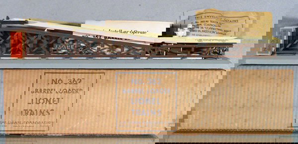LIONEL 362 BARREL LOADER: O ga, w/362-78 barrels & packet, orig box & insert, C6-7.