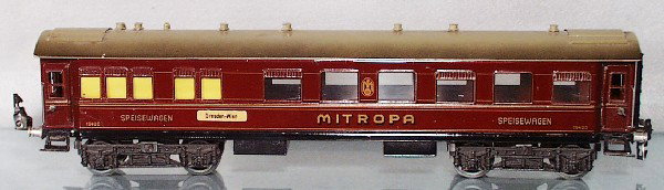 MARKLIN 19420 MITROPA DINER: O ga, 40cm, red, w/2 signs on coach, no interior, missing 1 roof ventilator, C6-7.