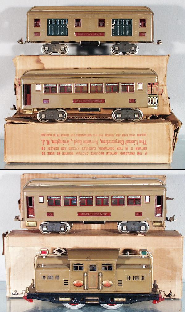 LIONEL TRAIN SET: std ga, mojave, 318E loco, 310 baggage, 309 Pullman, 312 obsv, orig boxes worn, C7-8.