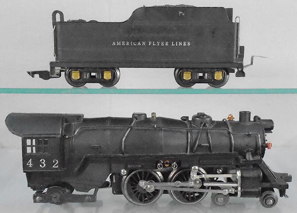 AMERICAN FLYER 434 LOCO & TENDER: O ga, 432 die cast loco, 433A tender, ca 1939, C8-9.