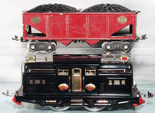 LIONEL COAL TRAIN SET: std ga, 318E loco, restored, 3 #516 coal hoppers, 517 caboose, caboose restored, C4-9.