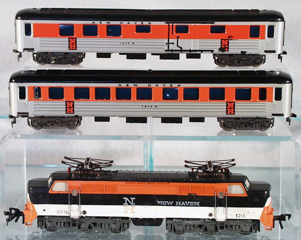 FLEISCHMANN 1391 NH RECTIFIER SET: HO ga, 2-rail, 1391 NH Rectifier elecric loco, frosted windows, 1414 NH, w/factory lighting, 1415 NH coach, orig trucks included but not shown in photo, C7-8.