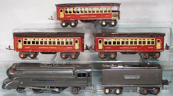 LIONEL TRAIN SET: O ga, 1688 loco, 1688W tender, 2 #1690 Pullmans, 1691 obsv, C4-6.