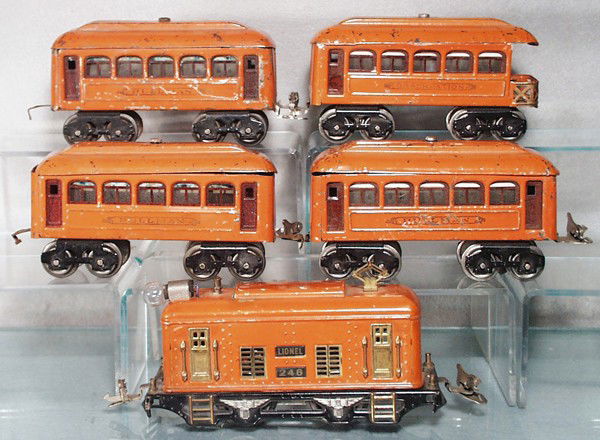 LIONEL TRAIN SET: O ga, 248 loco, 3 #603 Pullmans, 604 obsv, C4-5.