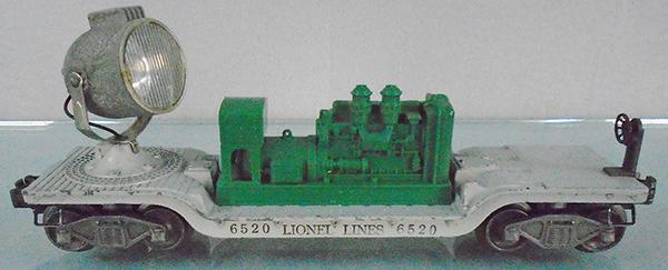 LIONEL 6520 SEARCHLIGHT CAR: O ga, green generator, C6-7.