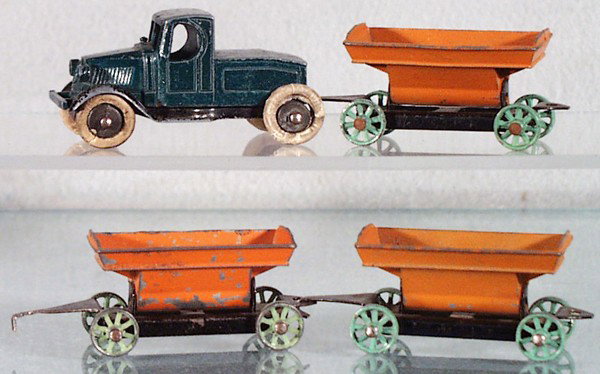 TOOTSIETOY 191 MACK CONTRACTOR'S SET: dark green truck, tires worn, C5.