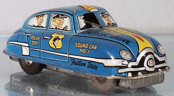 MARX DICK TRACY SQUAD CAR: litho tin, friction working, blue, 6 3/4" long, C6.