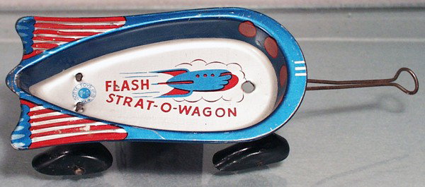 WYANDOTTE 261 FLASH STRAT-O-WAGON: painted pressed steel, black rubber tires, 9 1/4" long w/handle, C6-7.