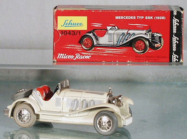 SCHUCO 1043/1 MERCEDES SSK MICRO RACER: cream, clockwork working, orig issue, orig box minor wear, C8.