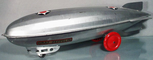 STEELCRAFT GRAF ZEPPELIN: painted pressed steel, metal wheels, 26" long, 2 dents, 1 dent has large paint chip, 1 star decal worn, restored, C5.