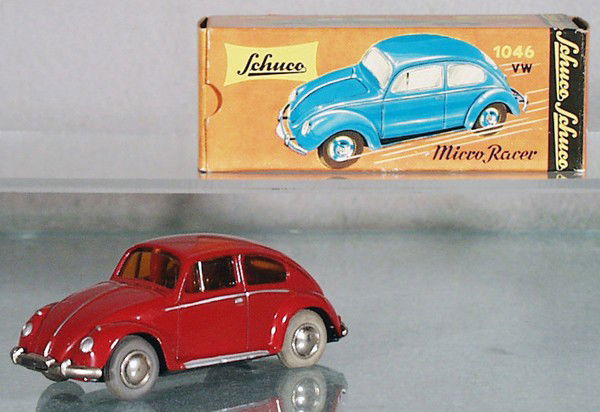 SCHUCO 1046 VW MICRO RACER: red, clockwork working, orig issue, orig box minor wear, C8-9.