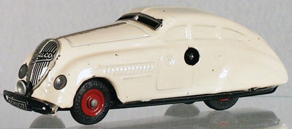 SCHUCO 1250 PATENT AUTO: litho tin, cream, clockwork working, made in US Zone, C6-7.