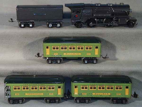 LIONEL TRAIN SET: O ga, 259E loco, 1689T tender, 2 #607 coaches, 608 obsv, set has scratches, C5-6.