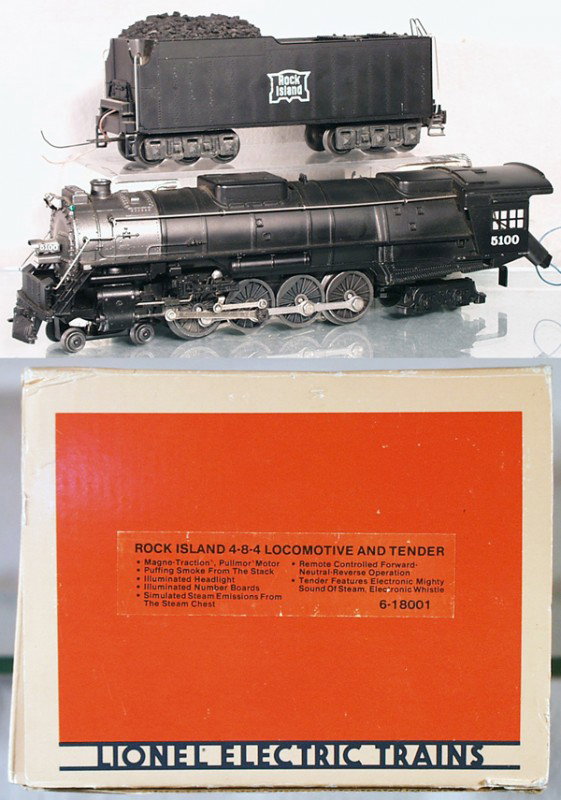 LIONEL 18001 RI LOCO & TENDER: O ga, w/sound & smoke, orig box & insert minor wear, C8-9.