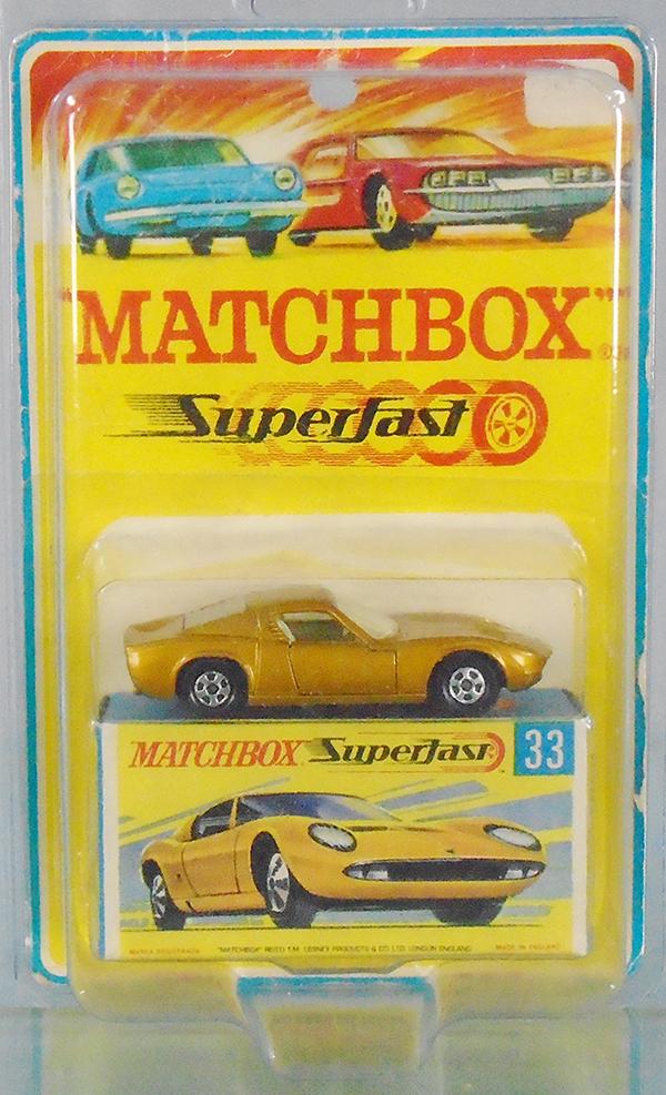 MATCHBOX 33A7 LAMBORGHINI MIURA BLISTER PACK: factory sealed on orig card, card has minor wear, C10.
