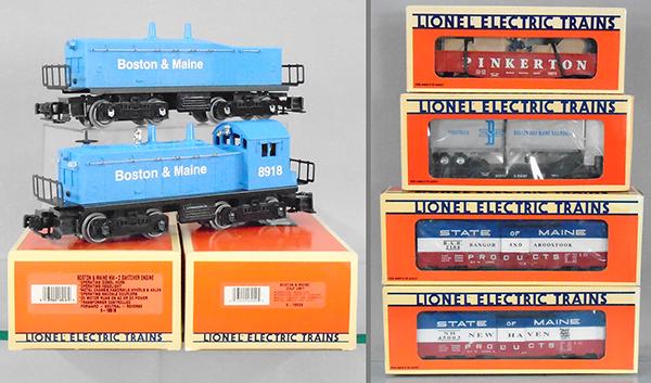 LIONEL B&M TRAIN SET: O ga, 18918 switcher w/horn, 18929 calf unit, w/cars 17217, 17218, 16911, 16674, orig boxes & inserts minor wear, C8-9.