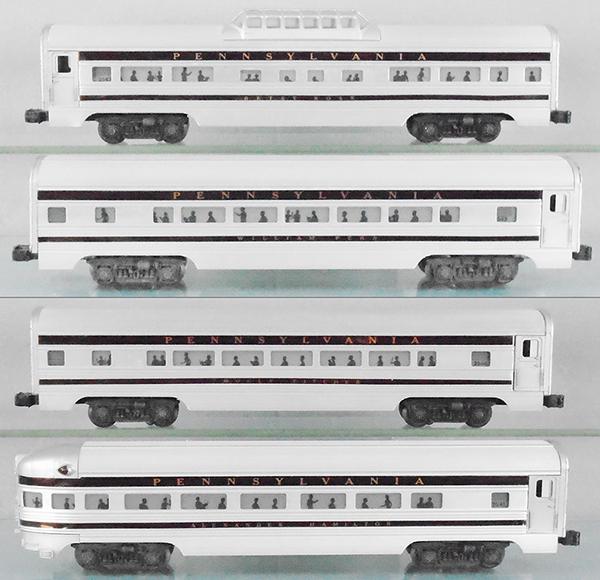 4 LIONEL CONGRESSIONAL CARS: O ga, 2542 Betsy Ross vista dome, 2543 Wm Penn Pullman, 2544 Molly Pitcher Pullman, 2541 Alexander Hamilton obsv, C7.