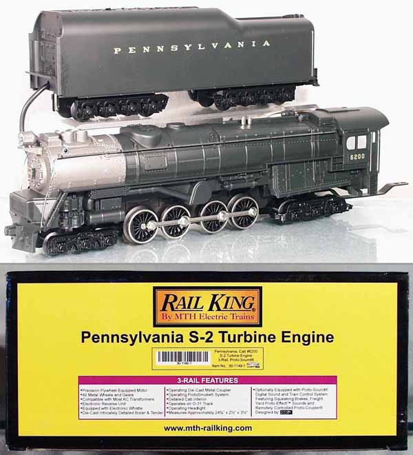 MTH RAIL KING PRR TURBINE LOCO & TENDER: O ga, #30-1149-1, w/sound & smoke, orig box & insert, C9-10.