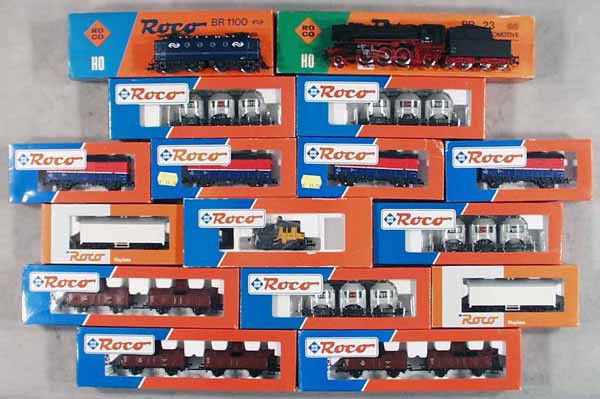 2 ROCO TRAIN SETS: HO ga, 2-rail, 2 locos & 14 freight cars, orig boxes minor wear, C8-9.