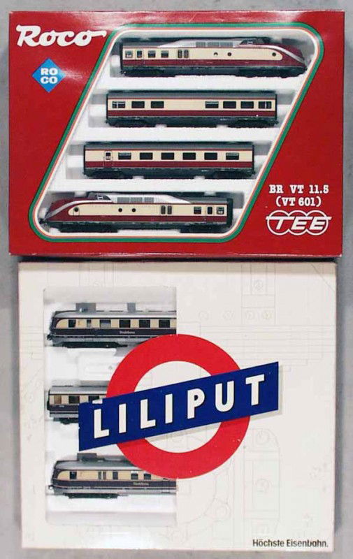 2 "VT" SETS: HO ga, 2-rail, Liliput VT06, Roco VT601, orig boxes minor wear, C8-9.