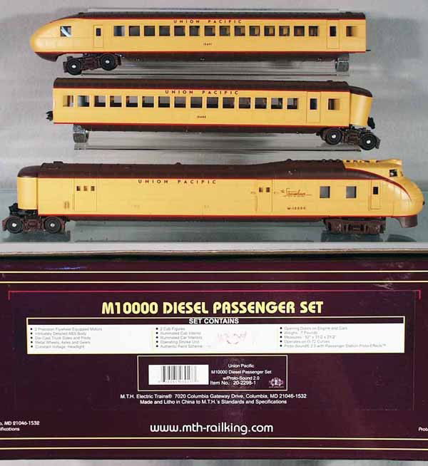 MTH 20-2298-1 UP M10000 DIESEL TRAIN SET: O ga, w/sound & smoke, orig set box & insert minor wear, C9-10.