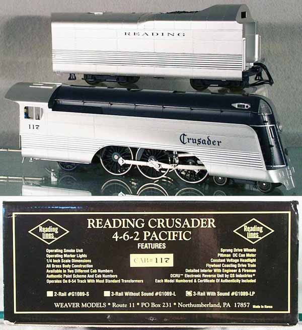 WEAVER READING CRUSADER LOCO & TENDER: O ga, G1089-LP, 3-rail, w/sound, orig set box & insert minor wear, C9-10.