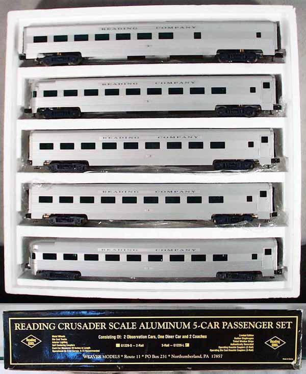 WEAVER G1229-L READING CRUSADER 5-CAR SET: O ga, 3-rail, 20", orig set box & insert minor wear, C9-10.