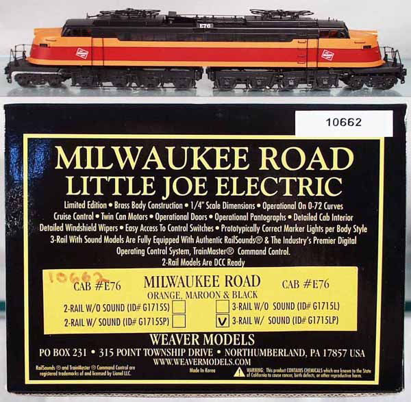 WEAVER MILWAUKEE RD LITTLE JOE ELECTRIC LOCO: O ga, 3-rail, #G1715-LP, w/sound, orig box &insert, C9-10.