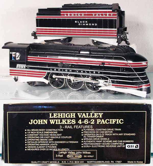 WEAVER JOHN WILKES BLACK DIAMOND LOCO & TENDER: O ga, 3-rail, #QC-1078-LP Lehigh Valley, w/sound & smoke, orig set box & insert minor wear, C9-10.