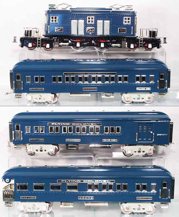 MTH FLYING COLONEL TRAIN SET: std ga, blue, 10-1196-1-A loco, w/cars 1196B, C & D, orig boxes & inserts minor wear, C9.