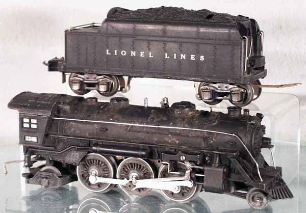 LIONEL 224E LOCO & TENDER: O ga, some playwear, C6.