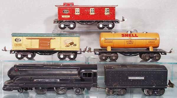 LIONEL TRAIN SET: O ga, 1688 loco, 1689T tender, 1680 tank, 1679 box car, 1682 caboose, C4-5.