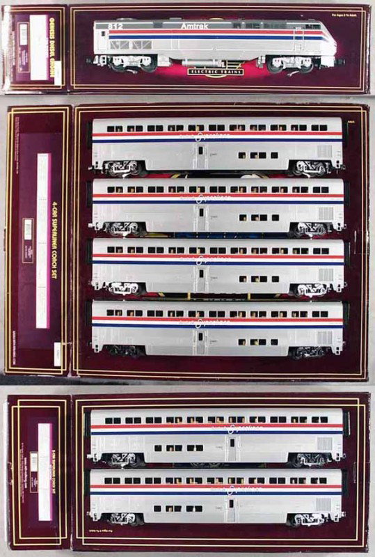 MTH AMTRAK TRAIN SET: O ga, 20-2459-1 diesel loco w/20-65037 4-car set, 20-66037 2-car set, orig bxoes & inserts minor wear, C9-10.