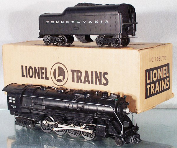 LIONEL 736 TRAIN SET: O ga, 736 loco, 736W tender, loco orig box only, box torn & incom, w/master carton opened from bottom, some graffiti, C7-8.