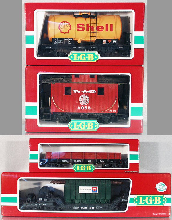 4 LGB FREIGHT CARS: G ga, 4040-2, 4065, 4061, 4058, orig boxes & inserts, C9-10.