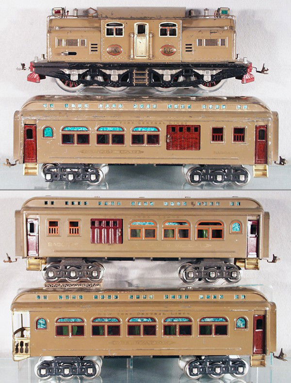 LIONEL TRAIN SET: std ga, 402 loco, twin motor, rewheeled, 2 #419 coaches, 490 obsv, C4-6.